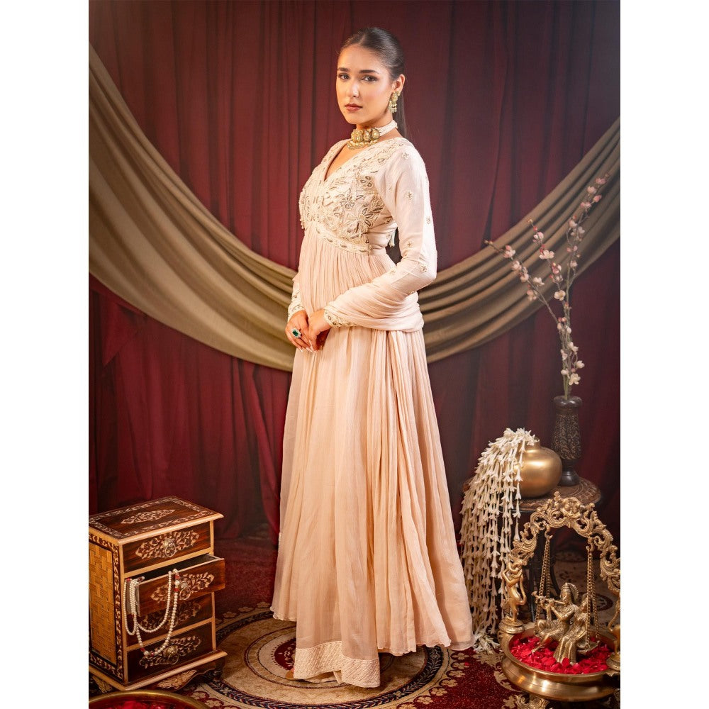 Sainy Garg Couture Beige Pearl Anarkali with Dupatta (Set of 2)