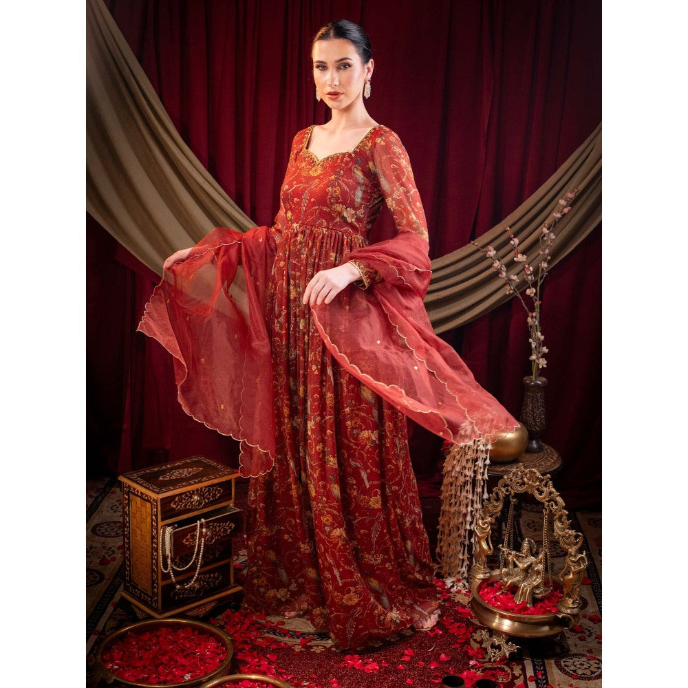 Sainy Garg Couture Maroon Stella Anarkali with Dupatta (Set of 2)