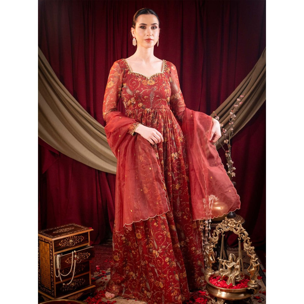Sainy Garg Couture Maroon Stella Anarkali with Dupatta (Set of 2)