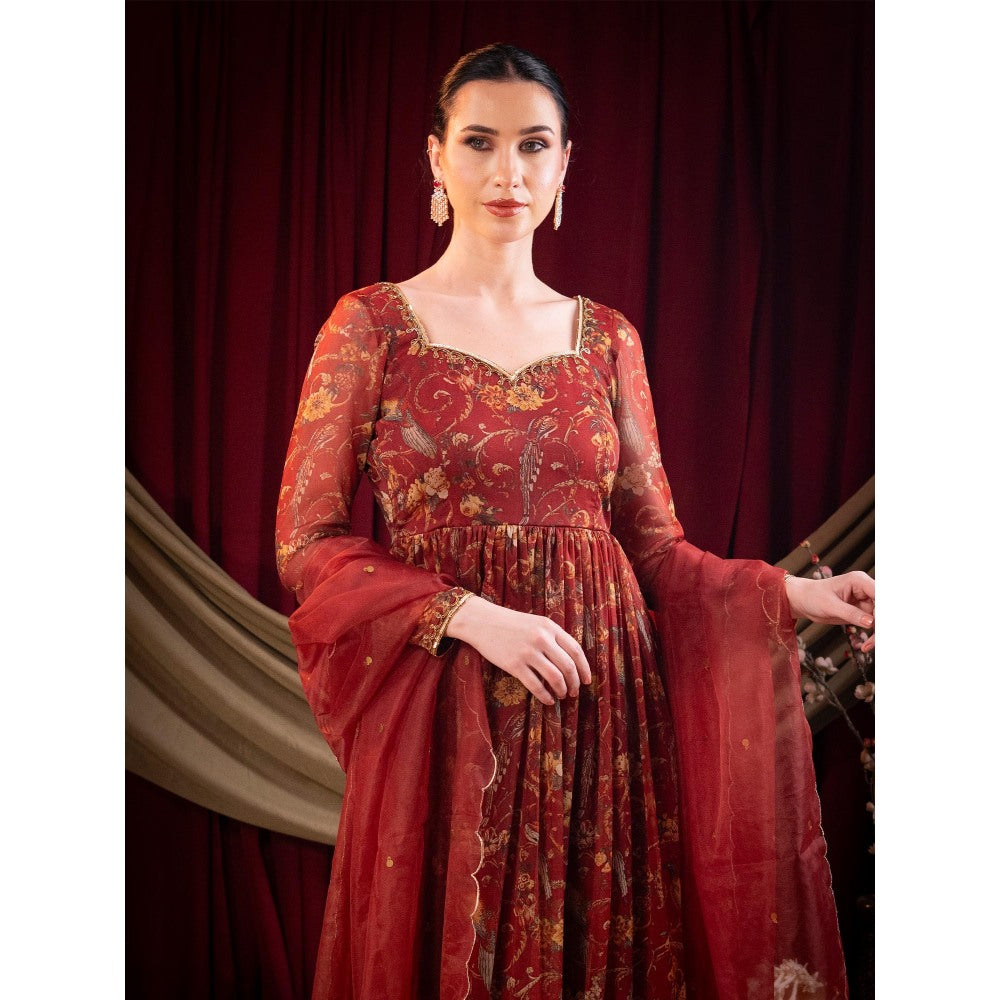 Sainy Garg Couture Maroon Stella Anarkali with Dupatta (Set of 2)