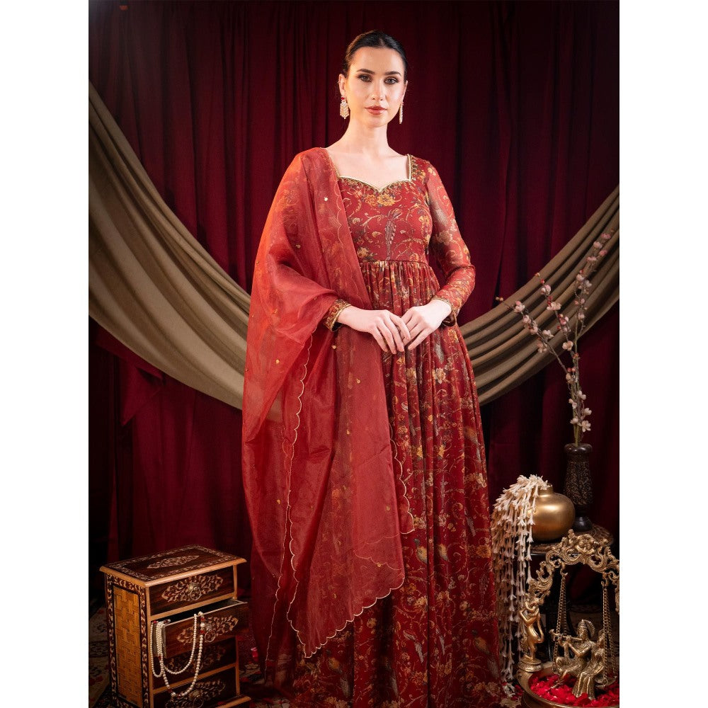 Sainy Garg Couture Maroon Stella Anarkali with Dupatta (Set of 2)