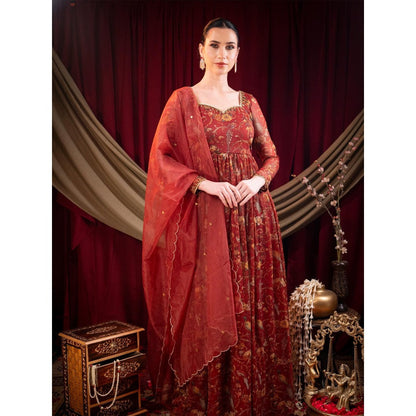 Sainy Garg Couture Maroon Stella Anarkali with Dupatta (Set of 2)