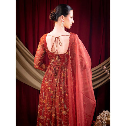 Sainy Garg Couture Maroon Stella Anarkali with Dupatta (Set of 2)