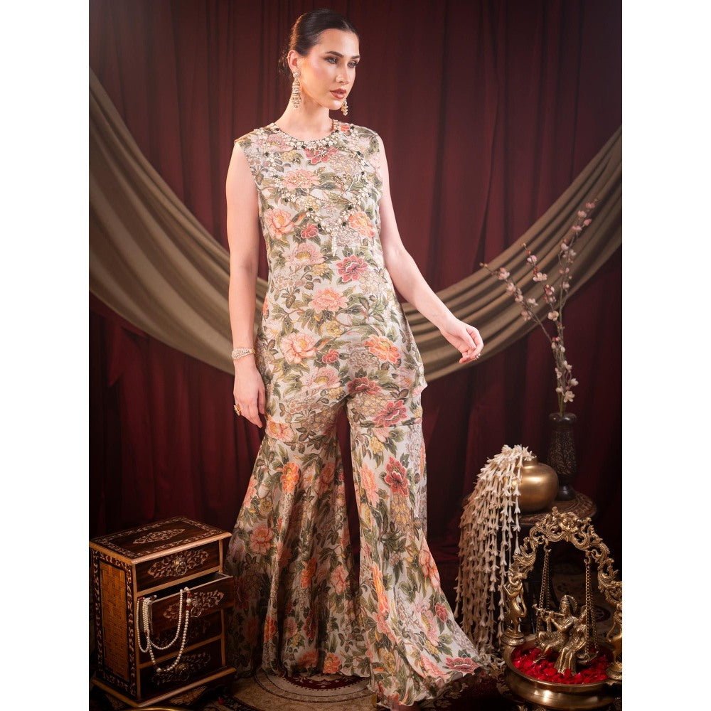 Sainy Garg Couture Beige Alina Sharara with Top (Set of 2)