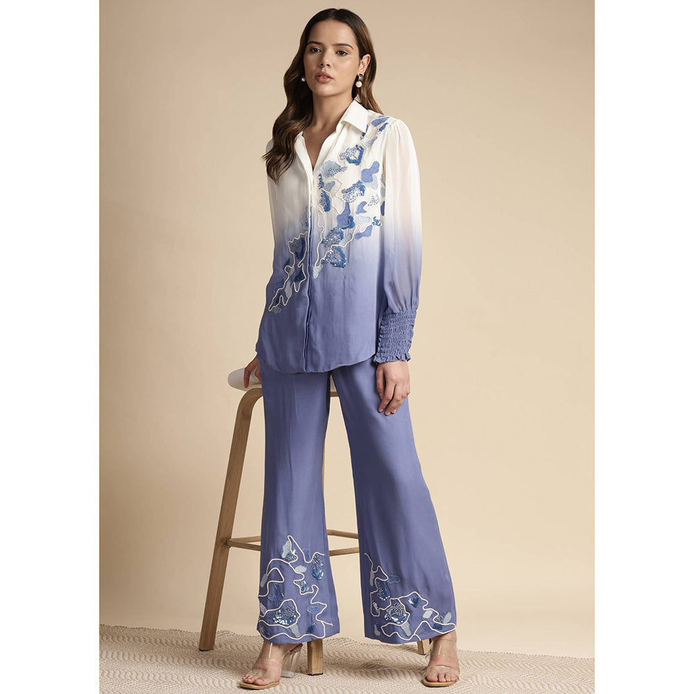 SAKSHI KHETTERPAL Very Peri Purple Ombre Embroidered Co-Ord (Set of 2)