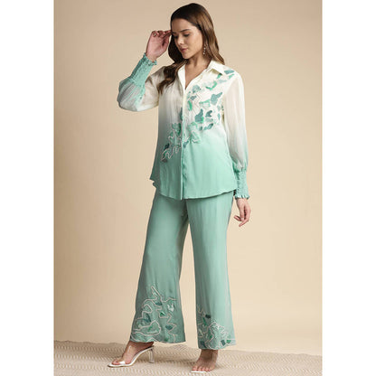 SAKSHI KHETTERPAL Mint Green Ombre Embroidered Co-Ord (Set of 2)