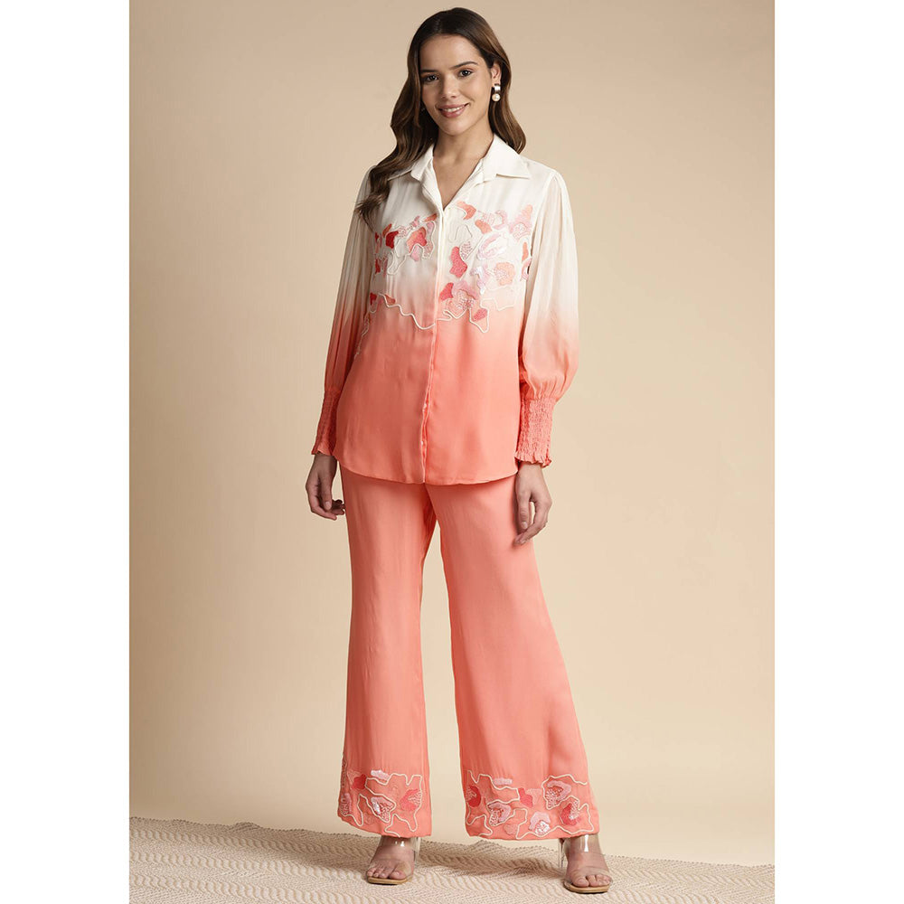 SAKSHI KHETTERPAL Peach Ombre Embroidered Co-Ord (Set of 2)