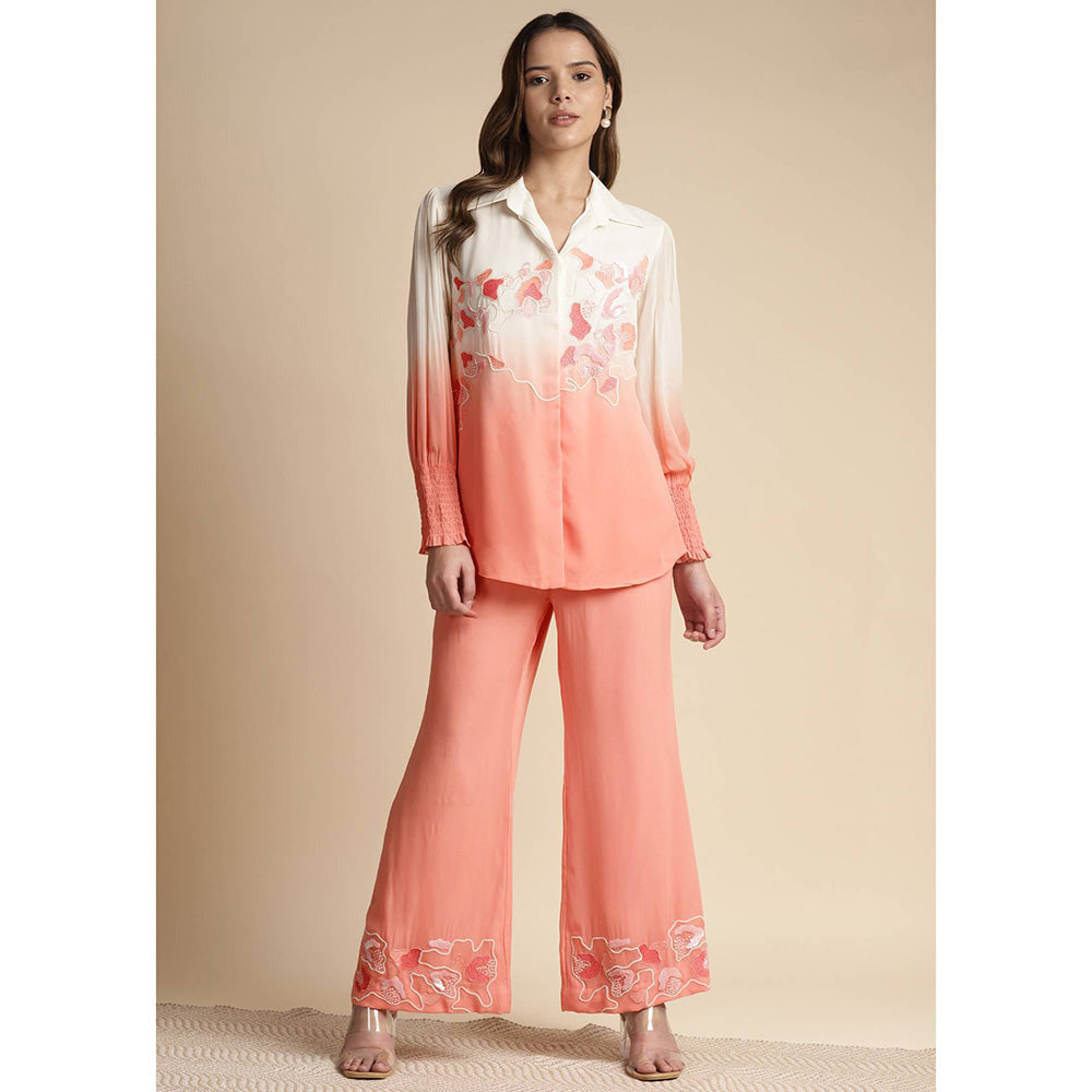 SAKSHI KHETTERPAL Peach Ombre Embroidered Co-Ord (Set of 2)