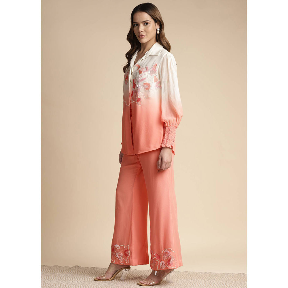 SAKSHI KHETTERPAL Peach Ombre Embroidered Co-Ord (Set of 2)