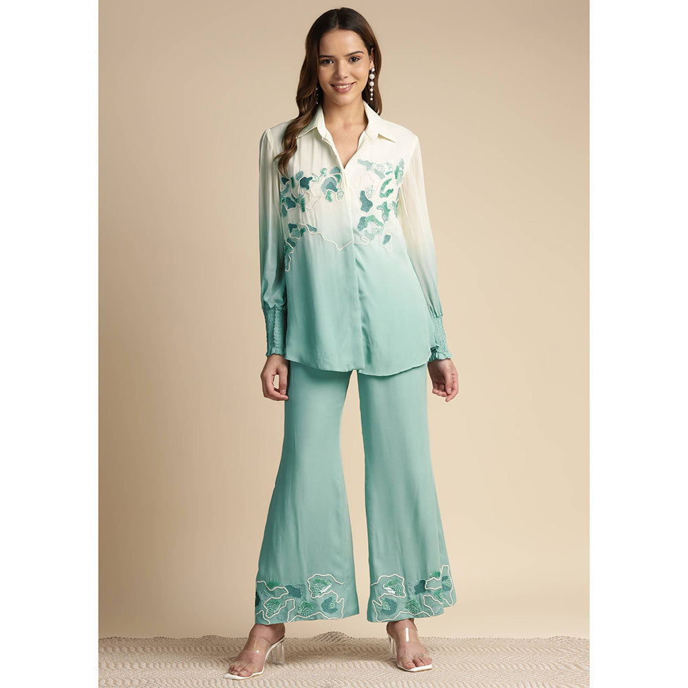 SAKSHI KHETTERPAL Mint Green Ombre Embroidered Co-Ord (Set of 2)