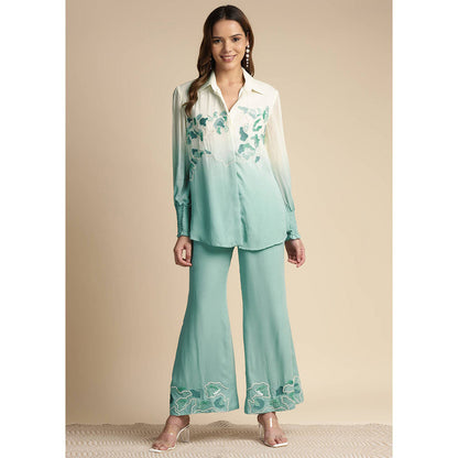 SAKSHI KHETTERPAL Mint Green Ombre Embroidered Co-Ord (Set of 2)