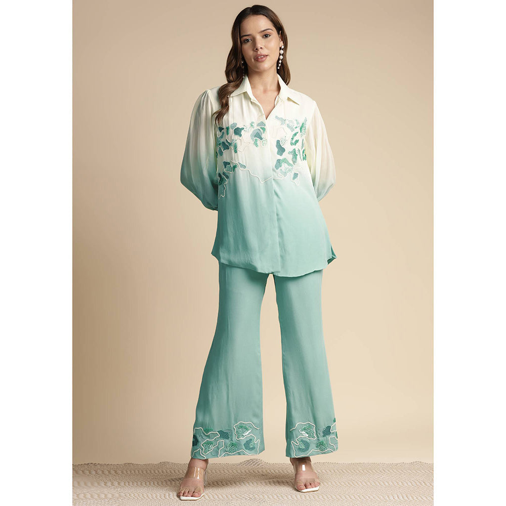 SAKSHI KHETTERPAL Mint Green Ombre Embroidered Co-Ord (Set of 2)