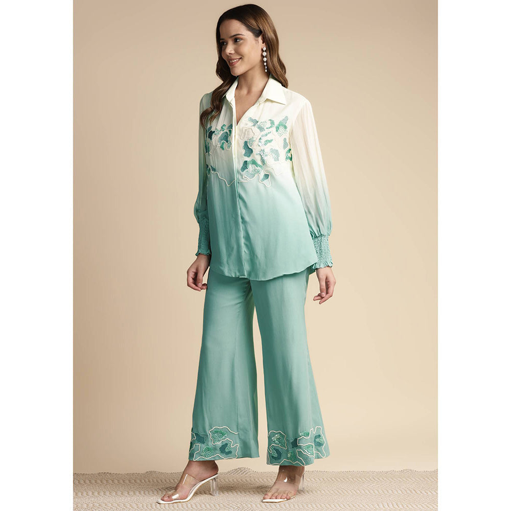 SAKSHI KHETTERPAL Mint Green Ombre Embroidered Co-Ord (Set of 2)