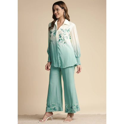 SAKSHI KHETTERPAL Mint Green Ombre Embroidered Co-Ord (Set of 2)