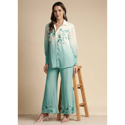 SAKSHI KHETTERPAL Mint Green Ombre Embroidered Co-Ord (Set of 2)