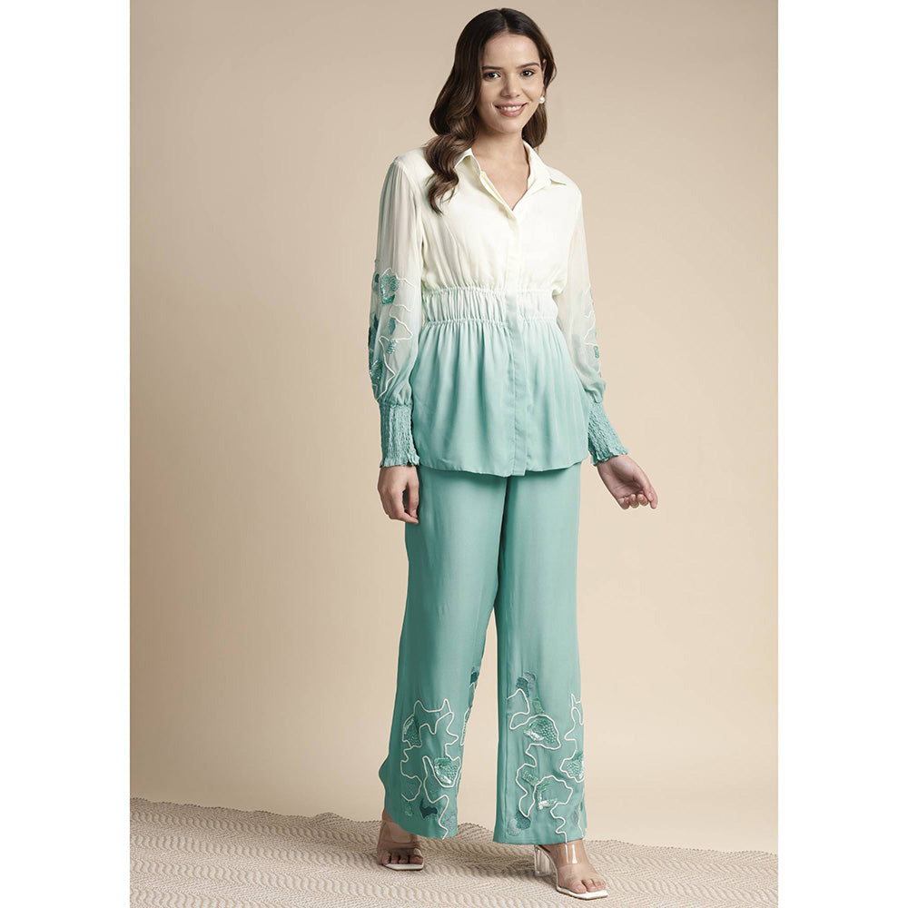 SAKSHI KHETTERPAL Mint Green Ombre Elasticated Co-Ord (Set of 2)