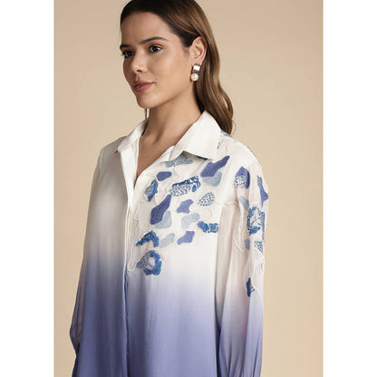 SAKSHI KHETTERPAL Very Peri Purple Ombre Shoulder Embroidered Co-Ord (Set of 2)