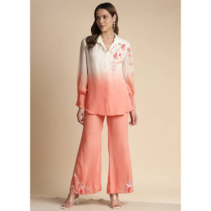 SAKSHI KHETTERPAL Peach Ombre Shoulder Embroidered Co-Ord (Set of 2)