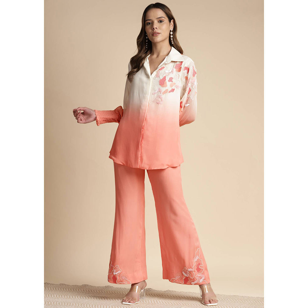 SAKSHI KHETTERPAL Peach Ombre Shoulder Embroidered Co-Ord (Set of 2)