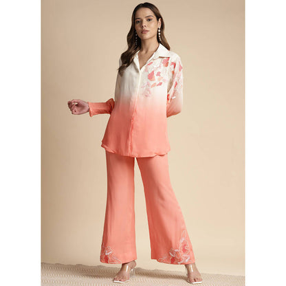 SAKSHI KHETTERPAL Peach Ombre Shoulder Embroidered Co-Ord (Set of 2)