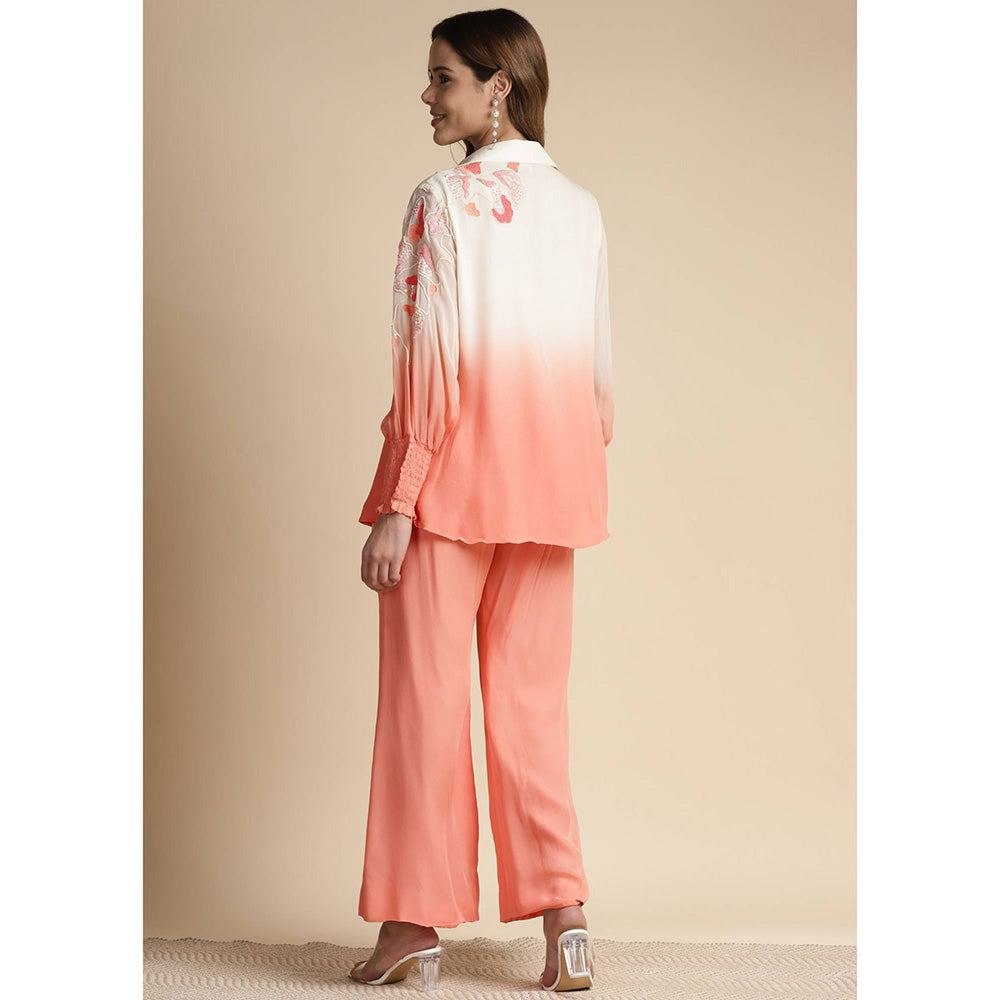 SAKSHI KHETTERPAL Peach Ombre Shoulder Embroidered Co-Ord (Set of 2)