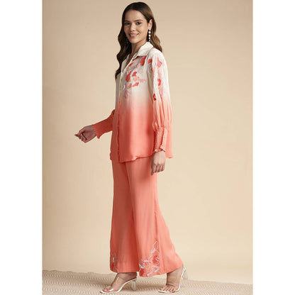 SAKSHI KHETTERPAL Peach Ombre Shoulder Embroidered Co-Ord (Set of 2)