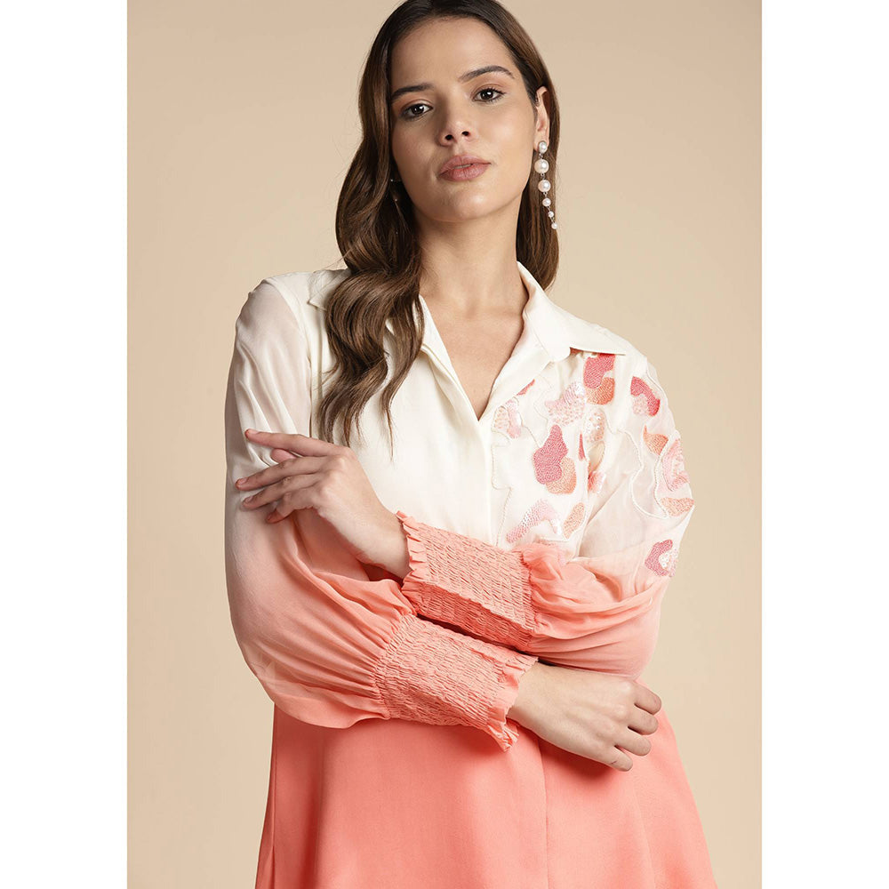 SAKSHI KHETTERPAL Peach Ombre Shoulder Embroidered Co-Ord (Set of 2)