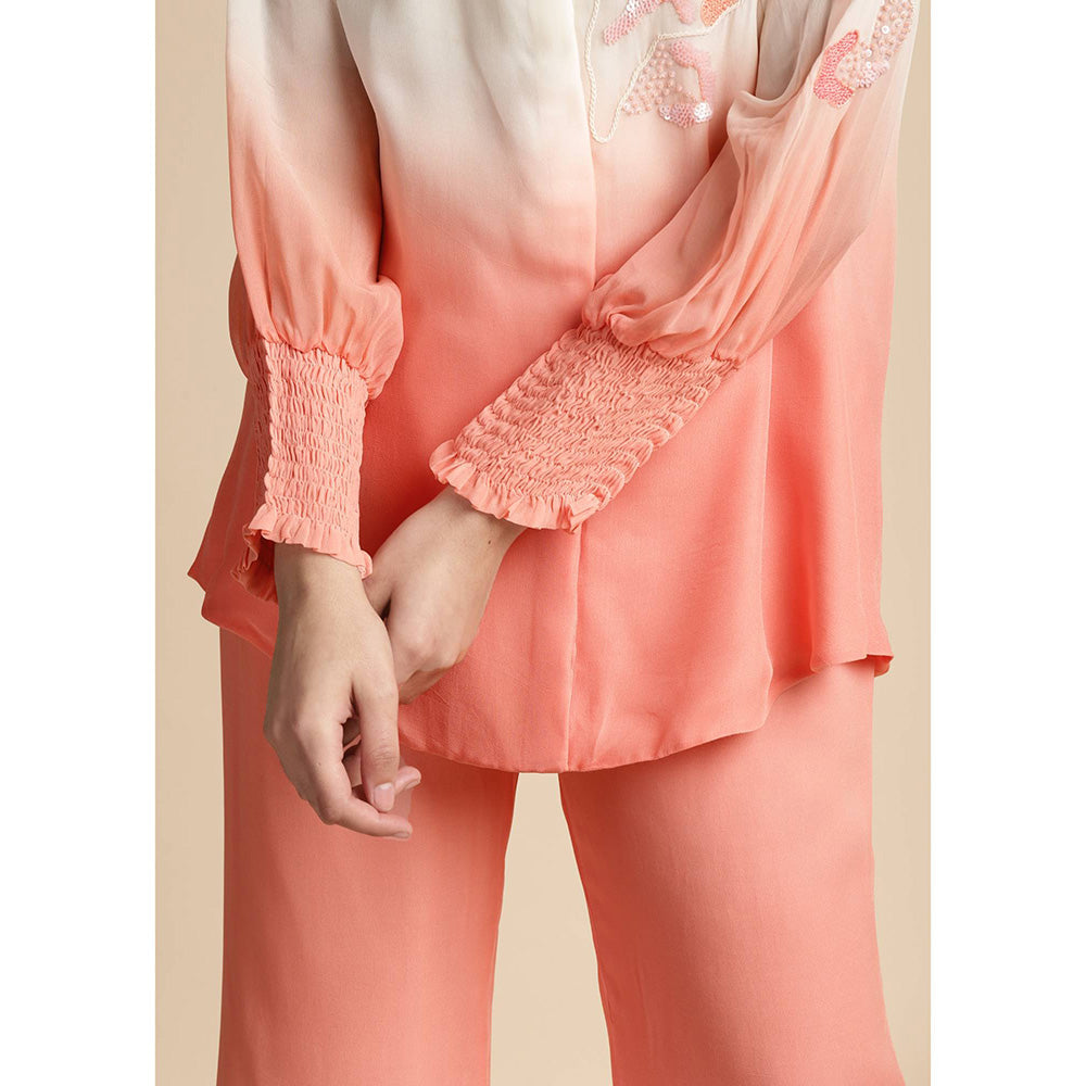SAKSHI KHETTERPAL Peach Ombre Shoulder Embroidered Co-Ord (Set of 2)