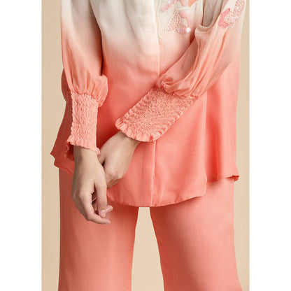 SAKSHI KHETTERPAL Peach Ombre Shoulder Embroidered Co-Ord (Set of 2)