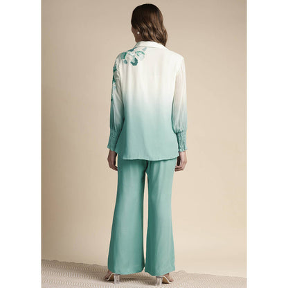 SAKSHI KHETTERPAL Mint Green Ombre Shoulder Embroidered Co-Ord (Set of 2)