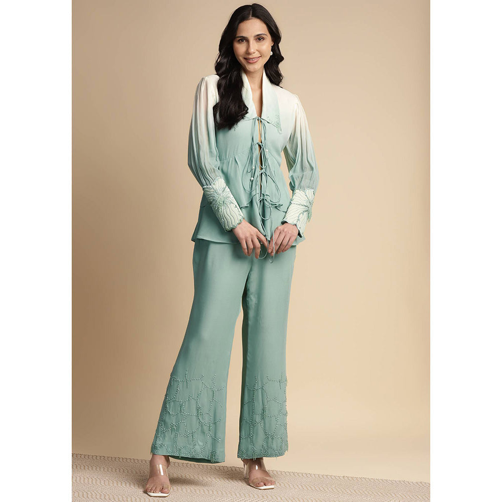 SAKSHI KHETTERPAL Mint Green Ombre Tie Up Co-Ord (Set of 2)