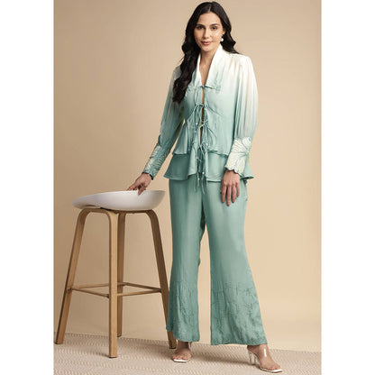 SAKSHI KHETTERPAL Mint Green Ombre Tie Up Co-Ord (Set of 2)