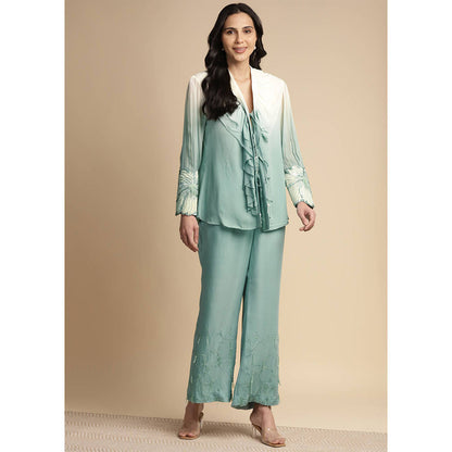 SAKSHI KHETTERPAL Mint Green Ombre Ruffle Tie-Up Co-Ord (Set of 2)