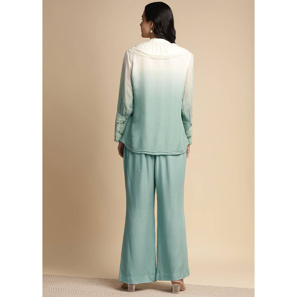 SAKSHI KHETTERPAL Mint Green Ombre Ruffle Tie-Up Co-Ord (Set of 2)
