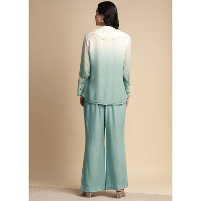 SAKSHI KHETTERPAL Mint Green Ombre Ruffle Tie-Up Co-Ord (Set of 2)
