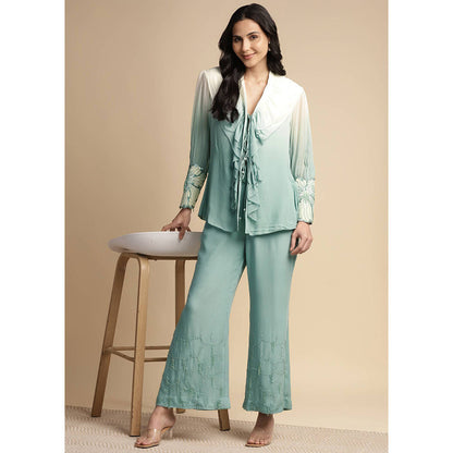 SAKSHI KHETTERPAL Mint Green Ombre Ruffle Tie-Up Co-Ord (Set of 2)