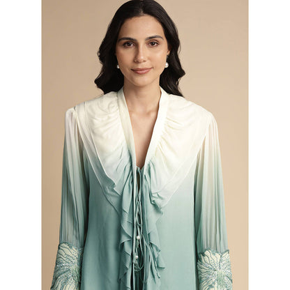 SAKSHI KHETTERPAL Mint Green Ombre Ruffle Tie-Up Co-Ord (Set of 2)