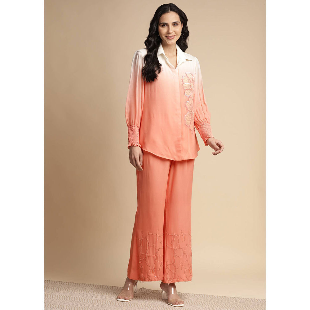 SAKSHI KHETTERPAL Peach Ombre One Side Sequined Embroidered Co-Ord (Set of 2)