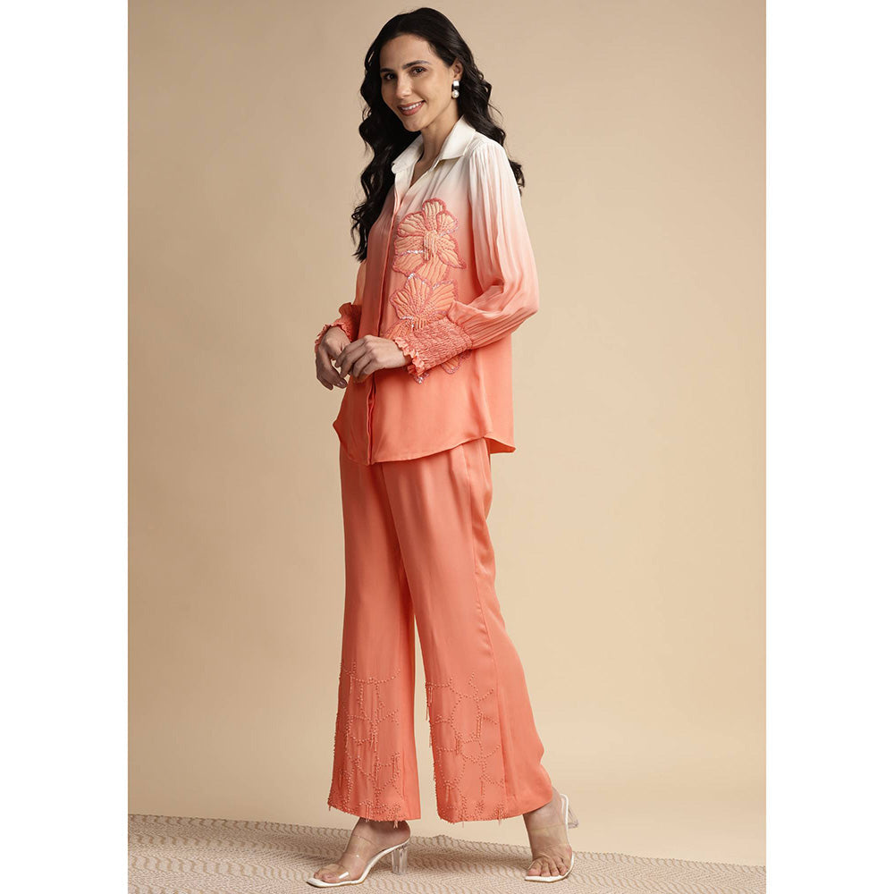 SAKSHI KHETTERPAL Peach Ombre One Side Sequined Embroidered Co-Ord (Set of 2)