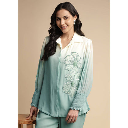 SAKSHI KHETTERPAL Mint Green Ombre One Side Sequined Embroidered Co-Ord (Set of 2)