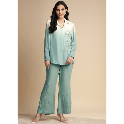 SAKSHI KHETTERPAL Mint Green Ombre One Side Sequined Embroidered Co-Ord (Set of 2)
