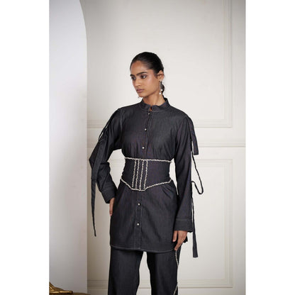 SAKSHI G CHAWLA Black Emma Shirt with Pant and Belt