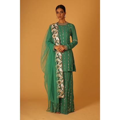 Saksham & Neharicka Heena Sharara In Georgette with Kurta and Dupatta (Set of 3)