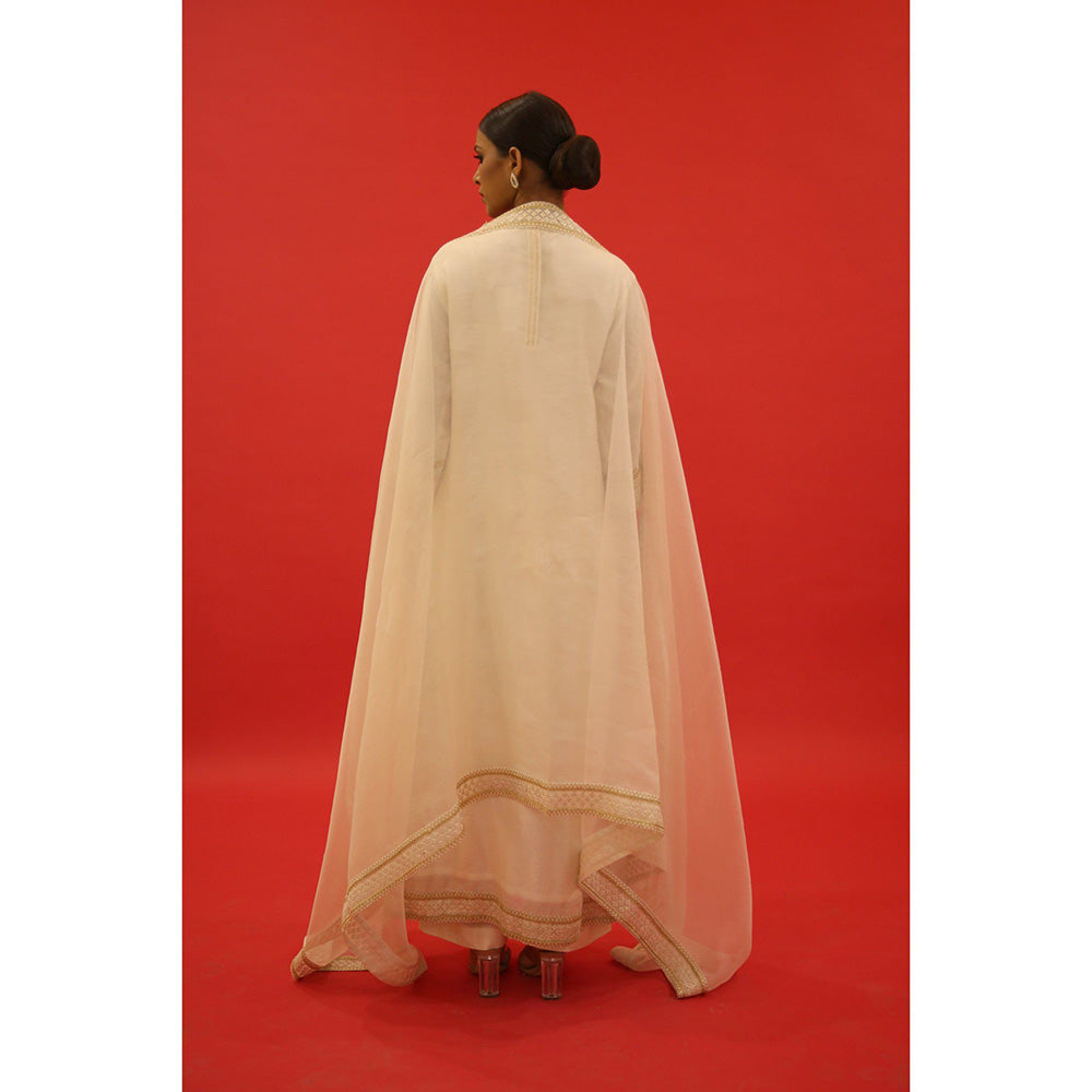 Saksham & Neharicka Ivory Hand Embroidered Kurta In Banarasi with Pant and Dupatta (Set of 3)