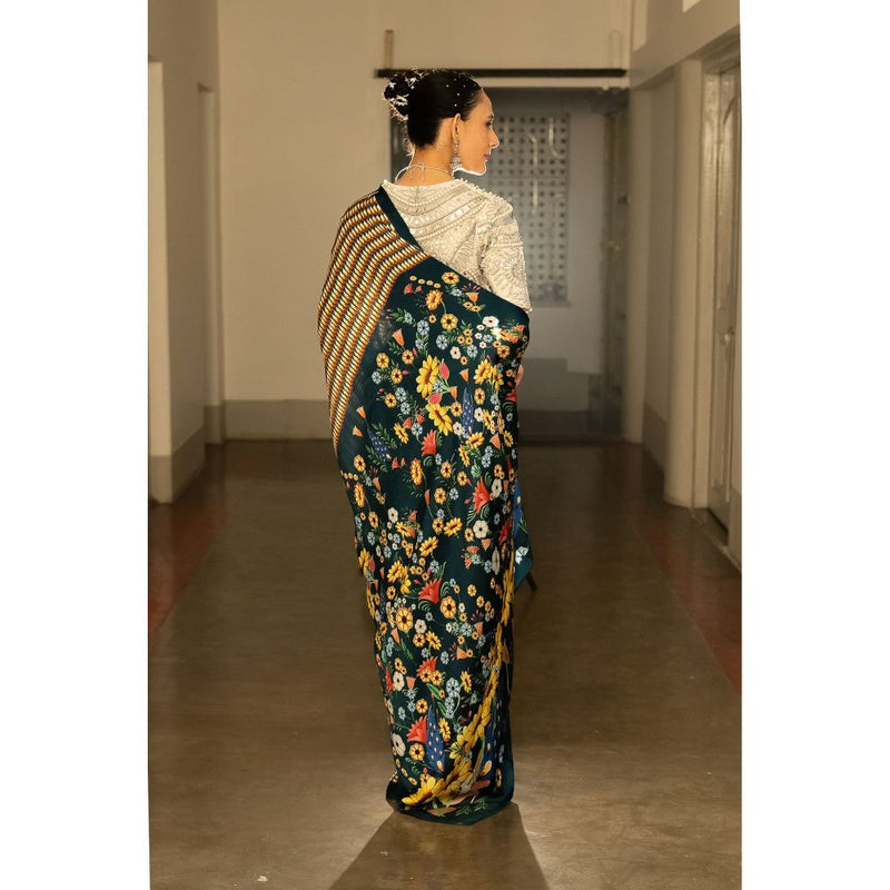 Saksham & Neharicka Multi Coloured Printed Saree with Unstitched Blouse