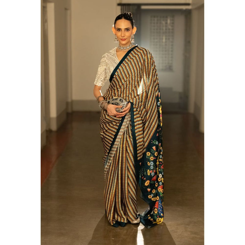 Saksham & Neharicka Multi Coloured Printed Saree with Unstitched Blouse