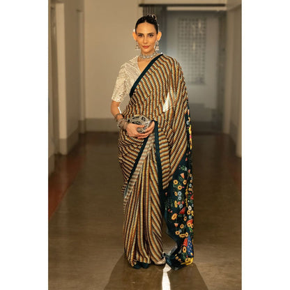 Saksham & Neharicka Multi Coloured Printed Saree with Unstitched Blouse