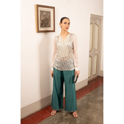 Saksham & Neharicka Ivory Embroidered Top In Chiffon