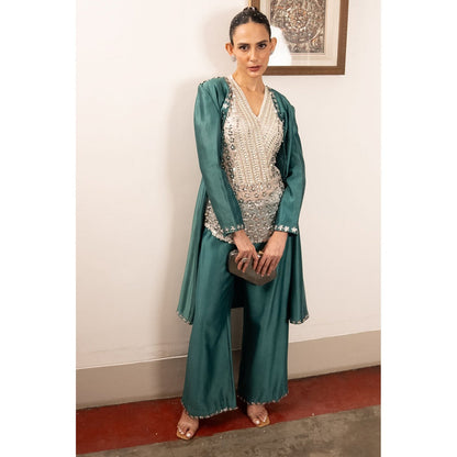 Saksham & Neharicka Green Top with Pant and Jacket (Set of 3)