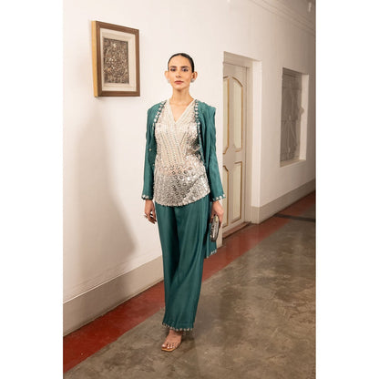 Saksham & Neharicka Green Top with Pant and Jacket (Set of 3)